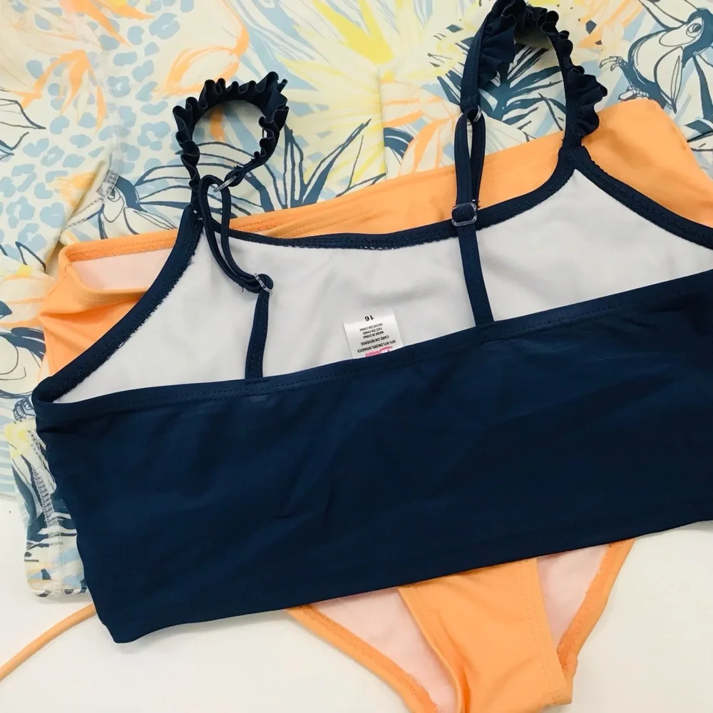 Ruffle Butts Toucan Jungle Rashguard Swim Set Sz 16